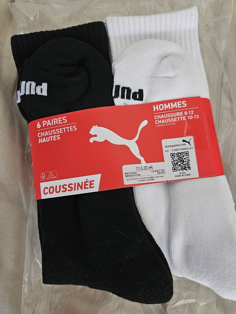 Puma Men’s Athletic Crew Socks - Black, Gray & White - 6 Pack